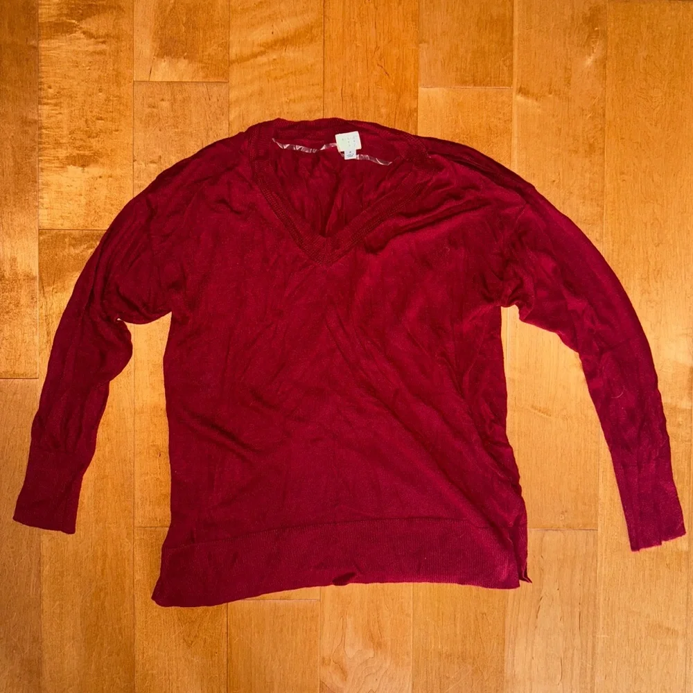 Target A New Day V Neck Red Sweater with Slits at the hips - Picture 3 of 7